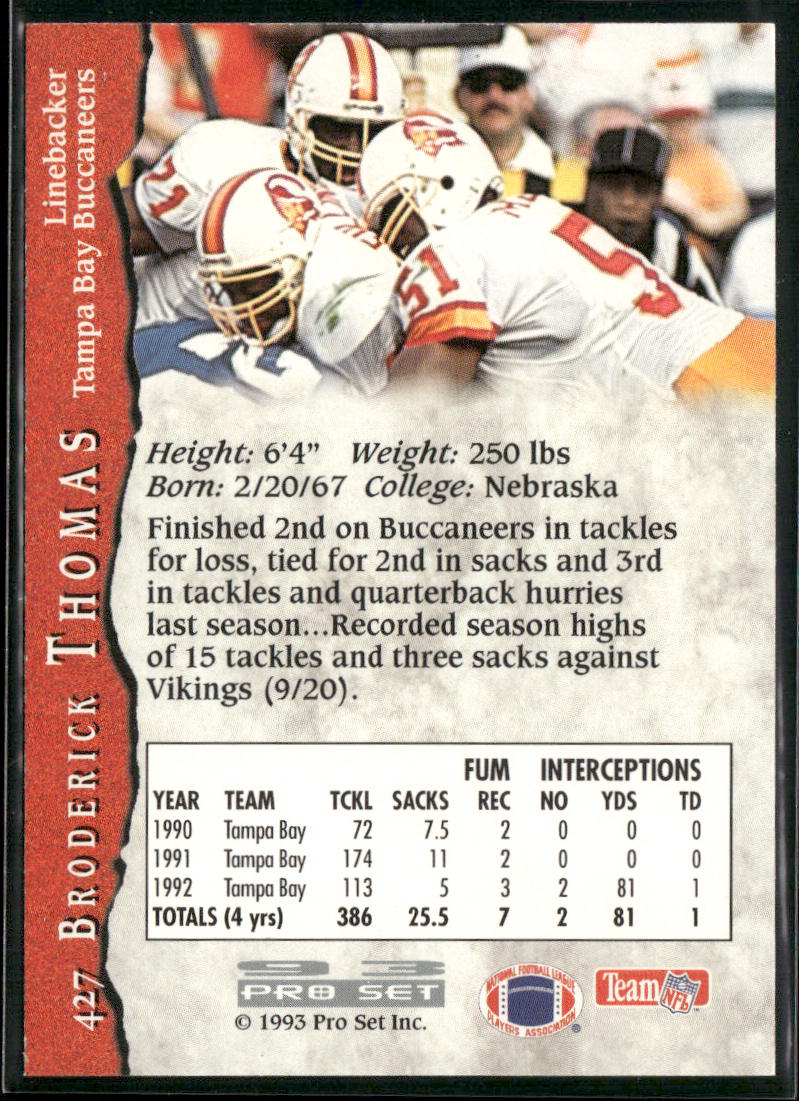 Broderick Thomas 1993 Pro Set #427 Tampa Bay Buccaneers