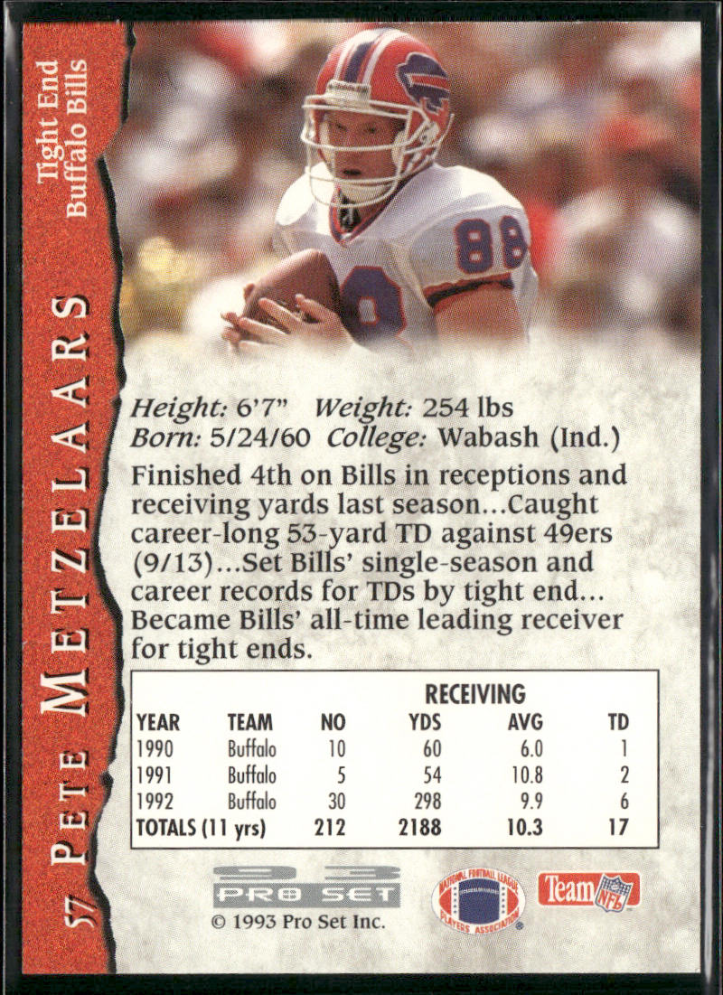 Pete Metzelaars 1993 Pro Set #57 Buffalo Bills