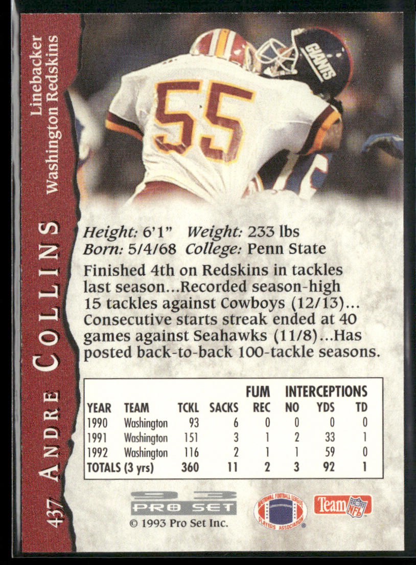 Andre Collins 1993 Pro Set #437 Washington Redskins