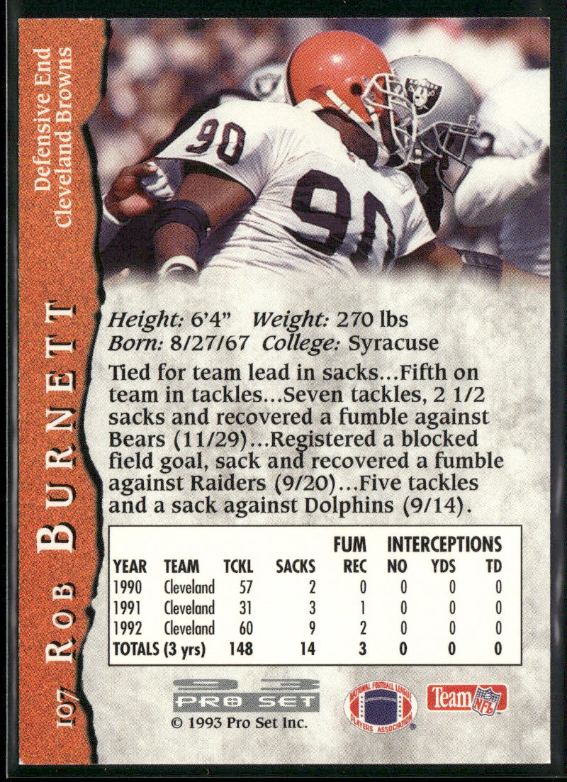 Rob Burnett 1993 Pro Set #107 Cleveland Browns