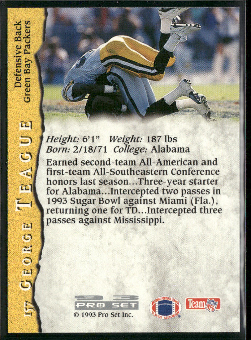 George Teague 1993 Pro Set #157 RC Green Bay Packers