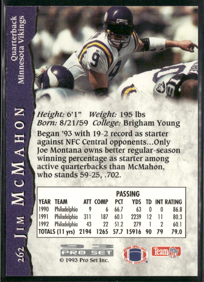 Jim McMahon 1993 Pro Set #262 Minnesota Vikings