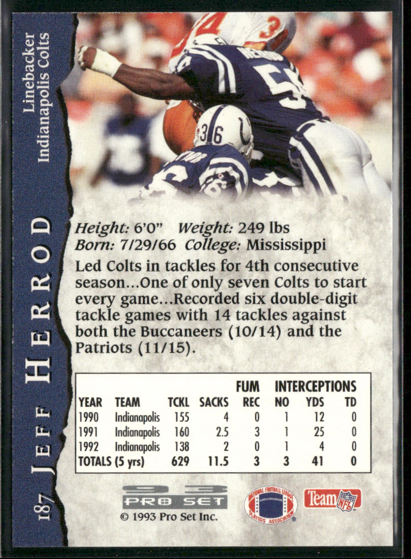 Jeff Herrod 1993 Pro Set #187 Indianapolis Colts