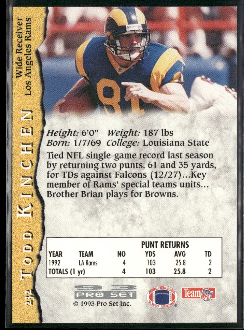 Todd Kinchen 1993 Pro Set #232 Los Angeles Rams