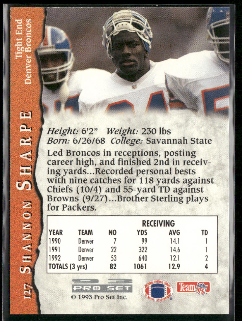 Shannon Sharpe 1993 Pro Set #127 Denver Broncos