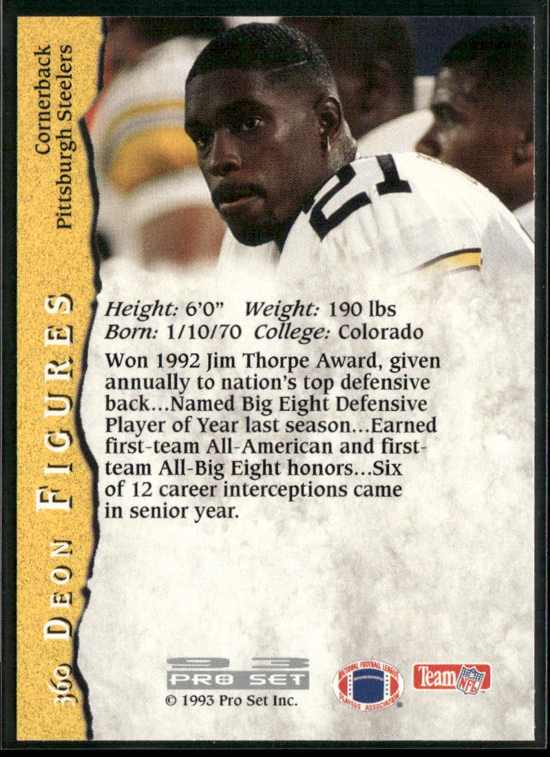 Deon Figures 1993 Pro Set #360 RC Pittsburgh Steelers