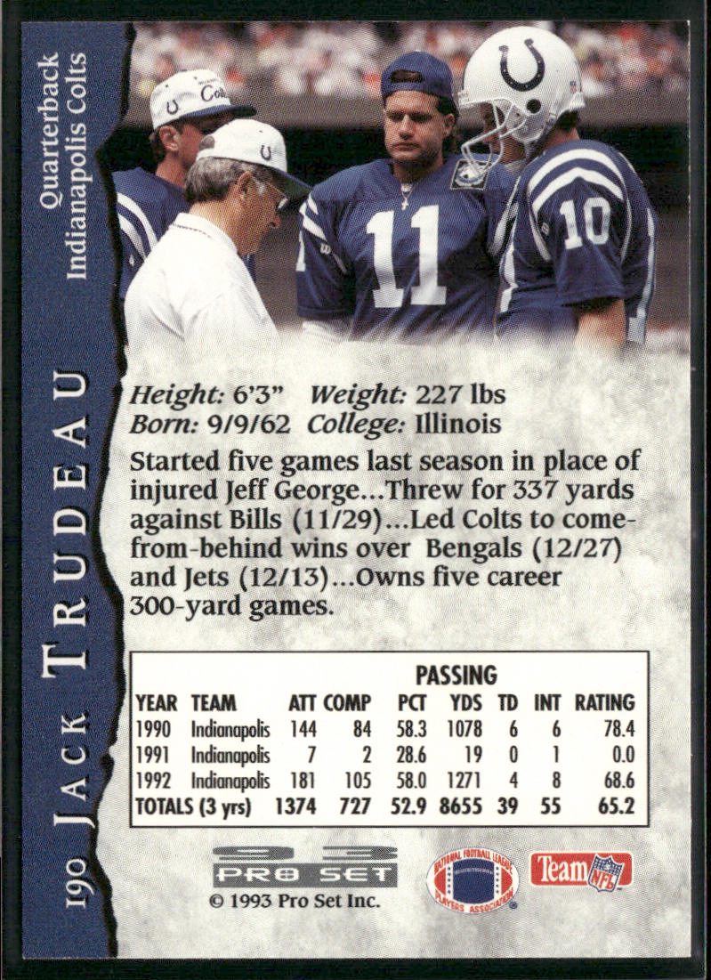 Jack Trudeau 1993 Pro Set #190 Indianapolis Colts
