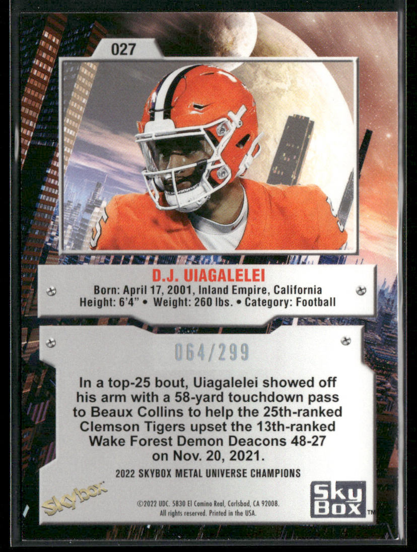 D.J. Uiagalelei 2022 SkyBox Metal Universe Champions Silver Dots #027 SN