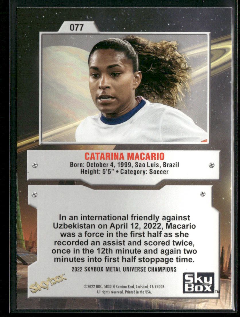 Catarina Macario 2022 SkyBox Metal Universe Champions Aqua #077 back