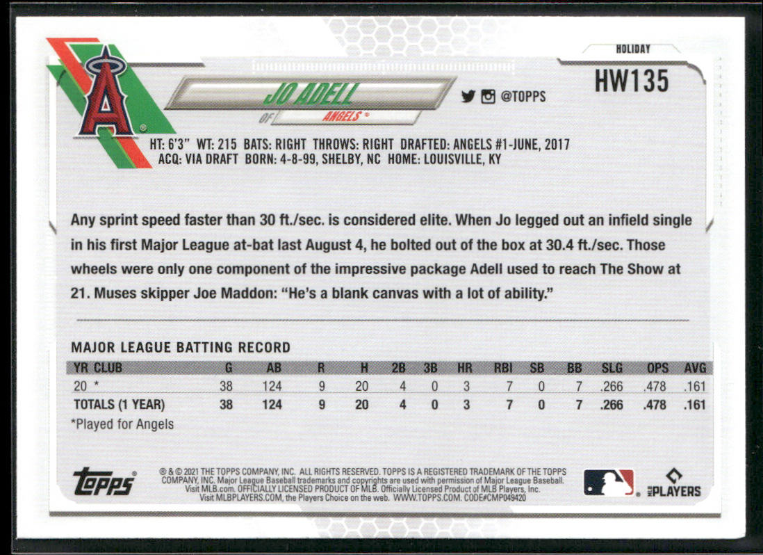 Jo Adell 2021 Topps Holiday #HW135 RC Los Angeles Angels