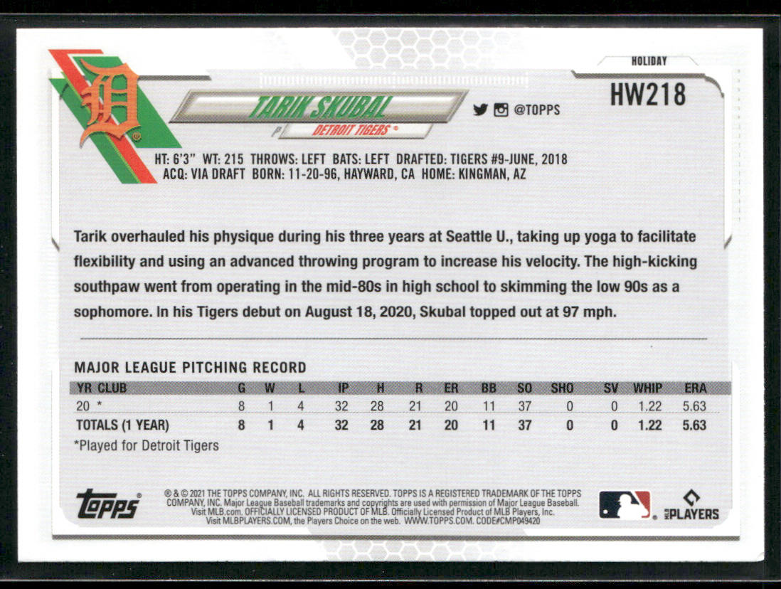 Tarik Skubal 2021 Topps Holiday #HW218 RC Detroit Tigers