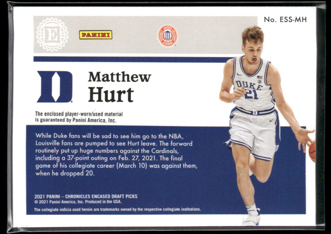 Matthew Hurt 2021 Panini Chronicles Draft Picks Rookie Swatches #ESS-MH MEM