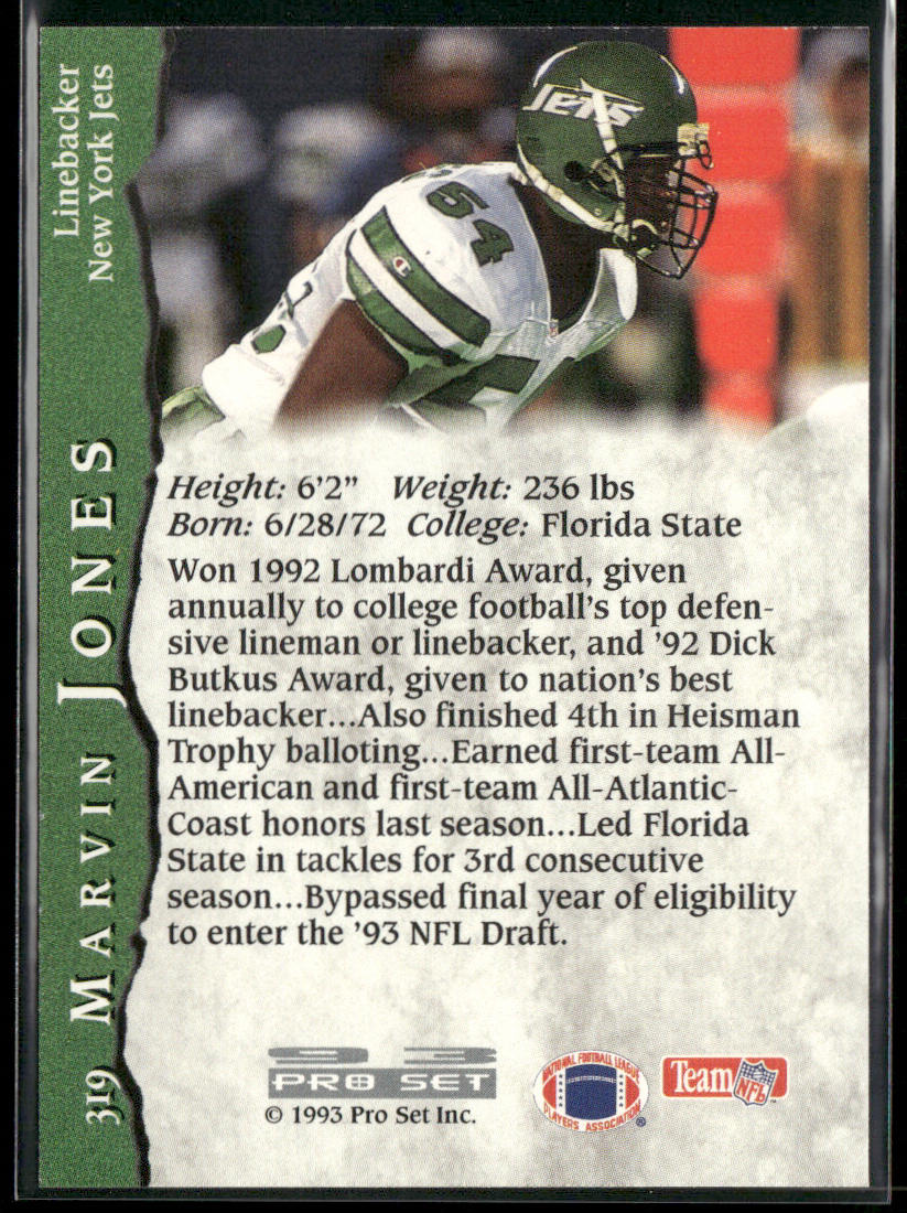 Marvin Jones 1993 Pro Set #319 RC New York Jets