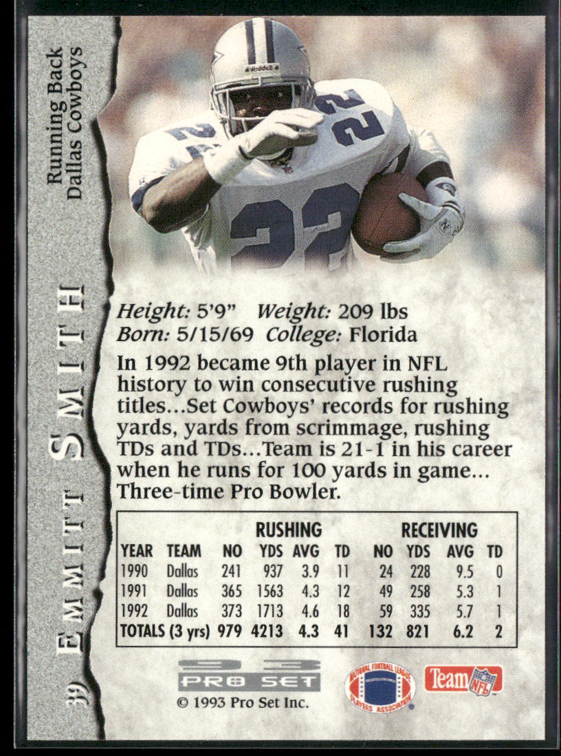 Emmitt Smith 1993 Pro Set #39 Dallas Cowboys