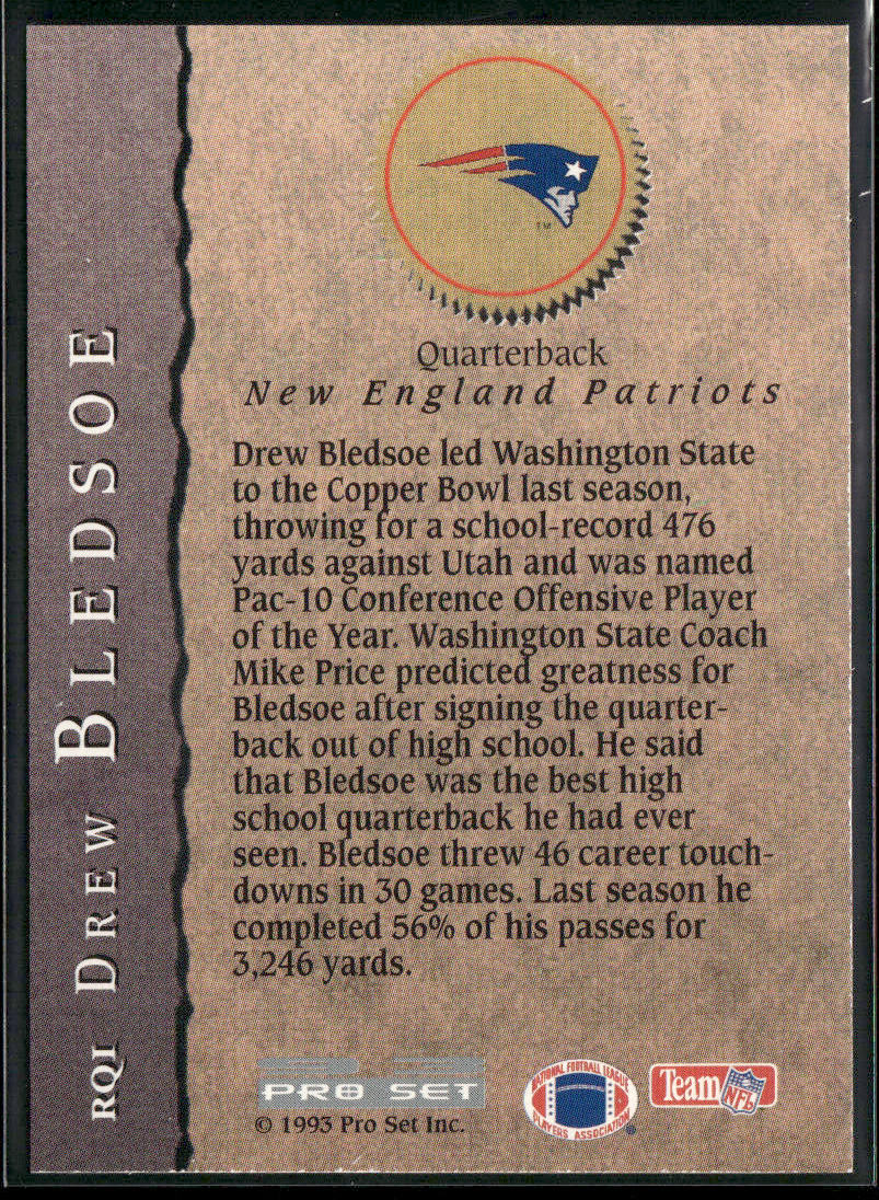 Drew Bledsoe 1993 Pro Set Rookie Quarterbacks #RQ1 New England Patriots