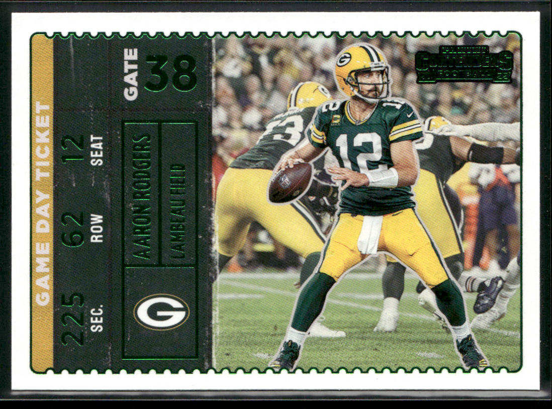 Aaron Rodgers 2022 Panini Contenders Game Day Ticket Emerald #GDT-ARO Packers front