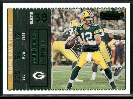 Aaron Rodgers 2022 Panini Contenders Game Day Ticket Emerald #GDT-ARO Packers front