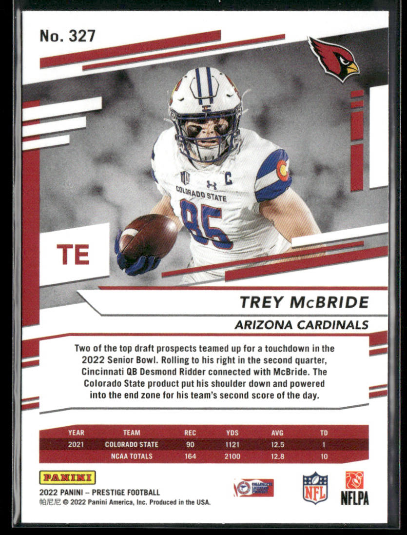 Trey McBride 2022 Panini Prestige #327 RC Arizona Cardinals back