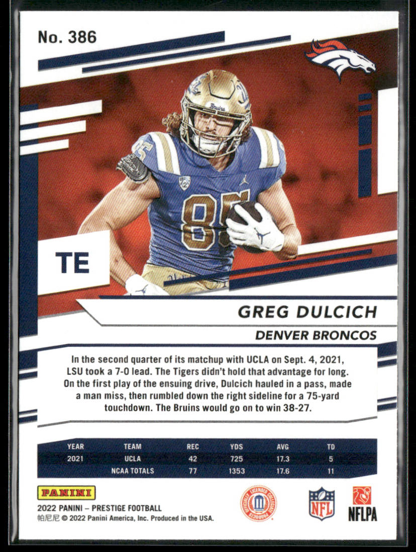 Greg Dulcich 2022 Panini Prestige #386 RC Denver Broncos
