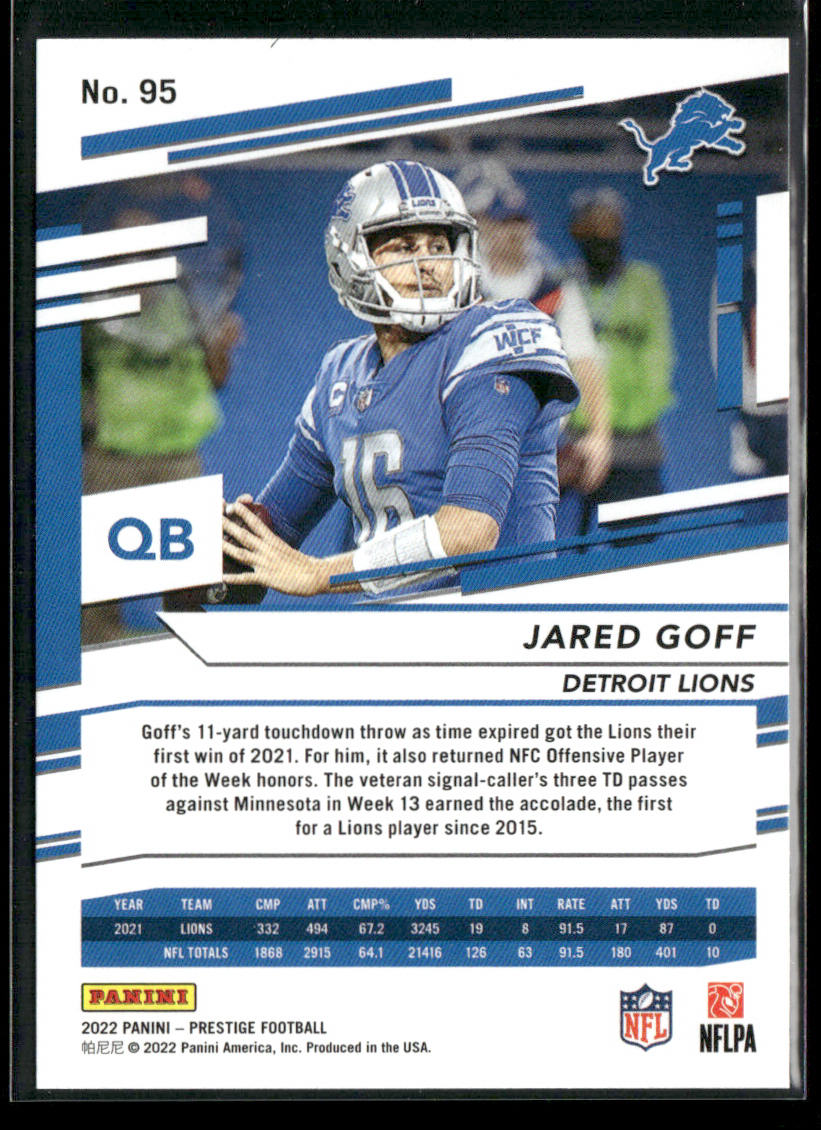Jared Goff 2022 Panini Prestige #95 Detroit Lions back