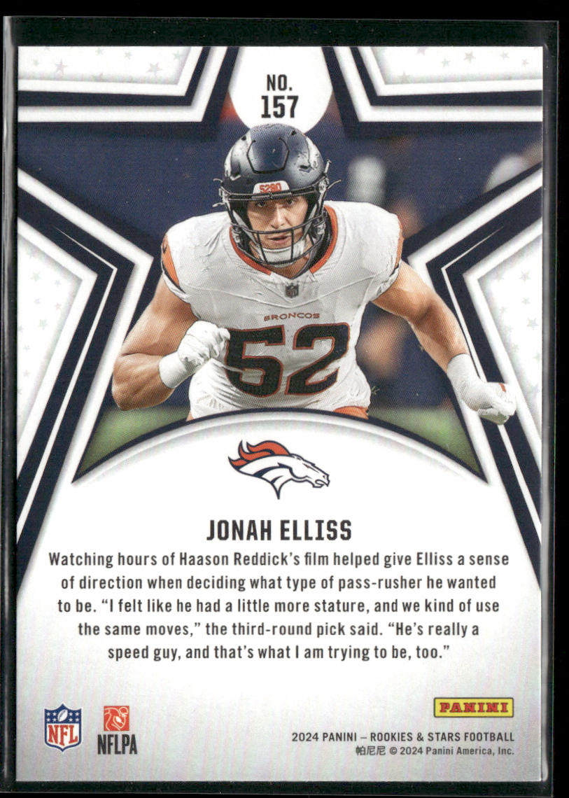 Jonah Elliss 2024 Panini Rookies & Stars #157 RC Denver Broncos back