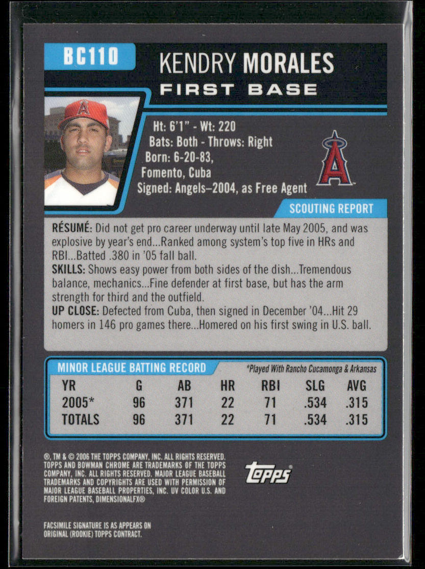Kendry Morales 2006 Bowman Chrome Prospects #BC110 Los Angeles Angels