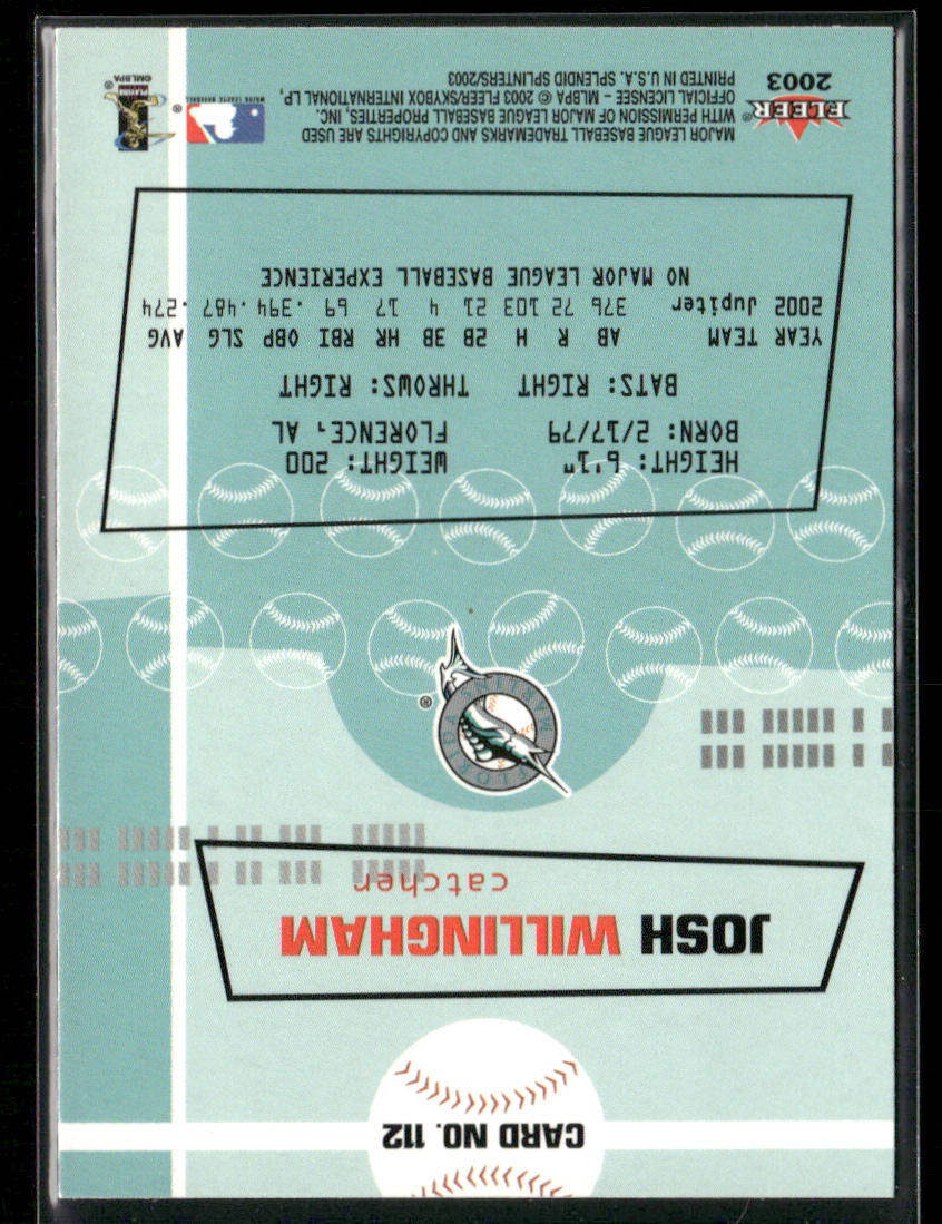 Josh Willingham 2003 Fleer Splendid Splinters #112 RC Florida Marlins
