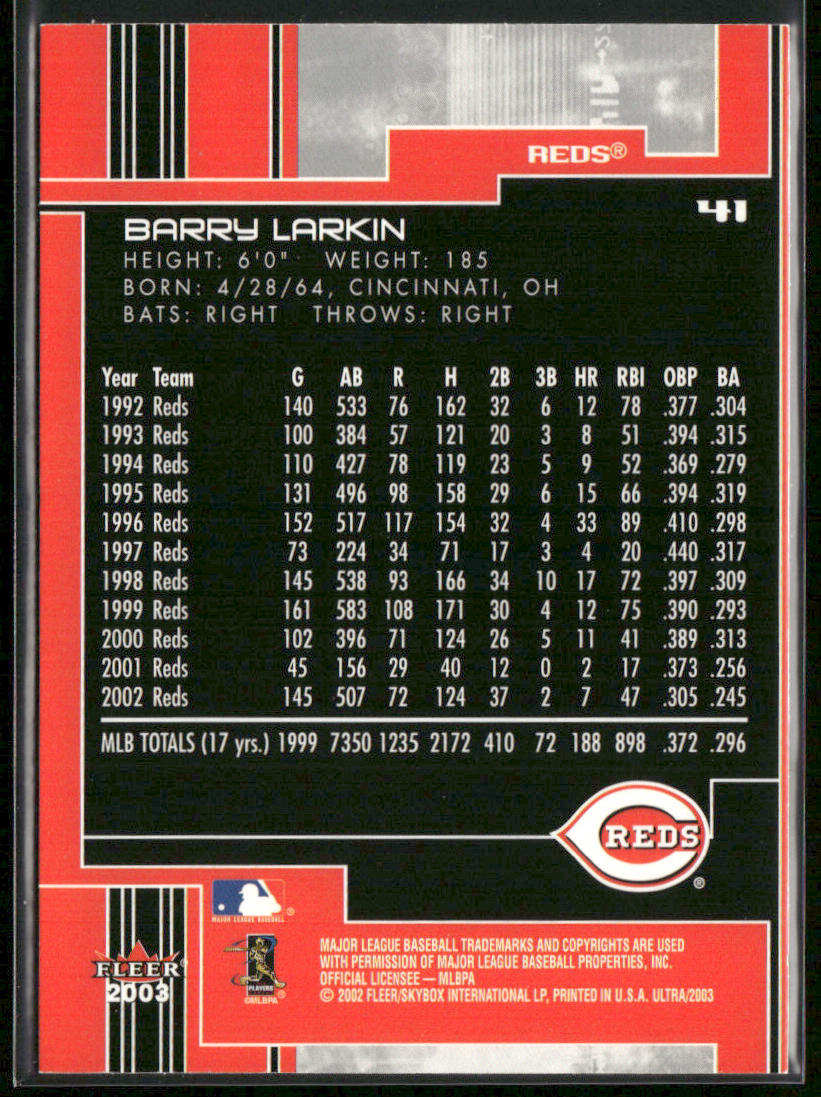 Barry Larkin 2003 Ultra #41 Cincinnati Reds