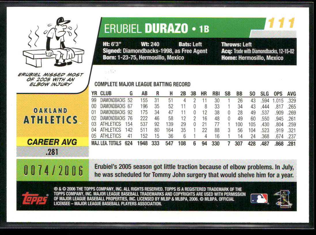 Erubiel Durazo 2006 Topps Gold #111 SN Oakland Athletics