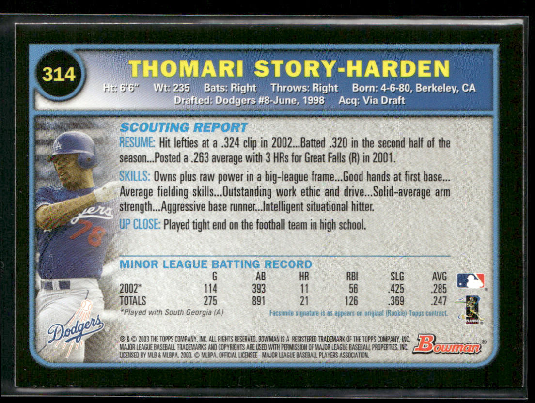Thomari Story-Harden 2003 Bowman #314 RC Los Angeles Dodgers
