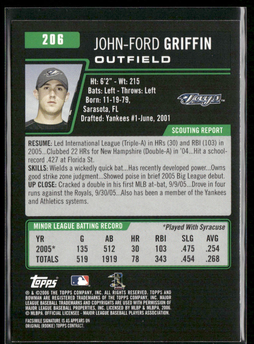 John-Ford Griffin 2006 Bowman #206 Toronto Blue Jays