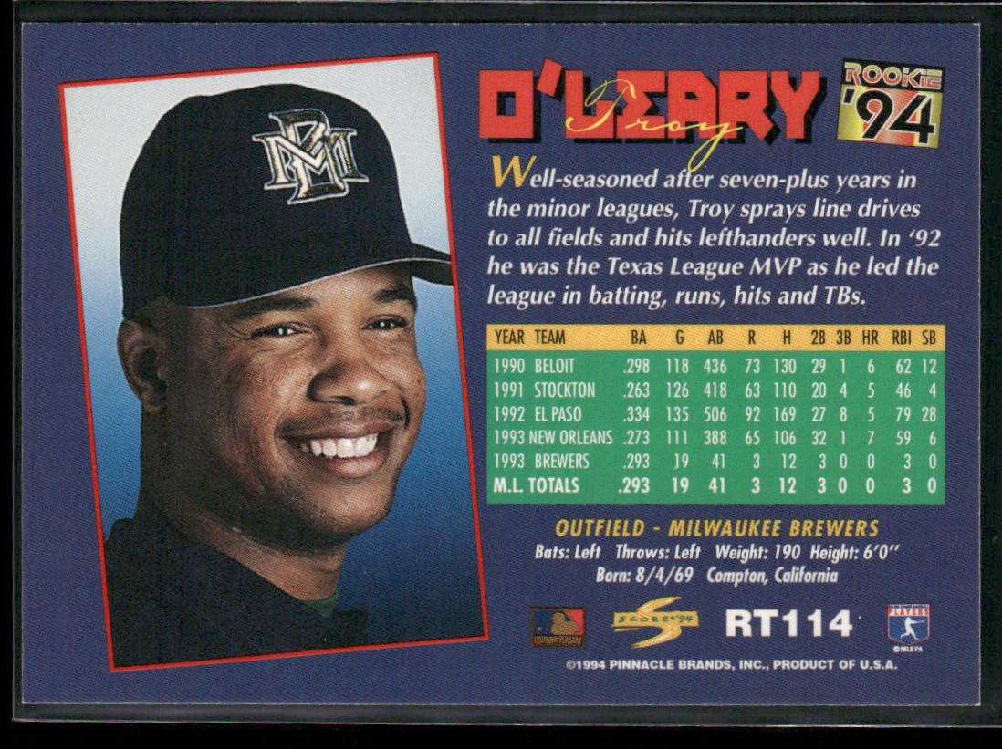 Troy O'Leary 1994 Score Rookie & Traded #RT114 Milwaukee Brewers