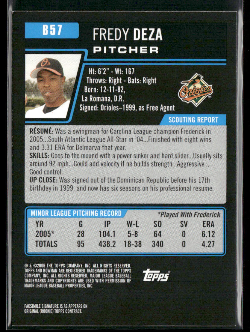 Fredy Deza 2006 Bowman Prospects #B57 Baltimore Orioles