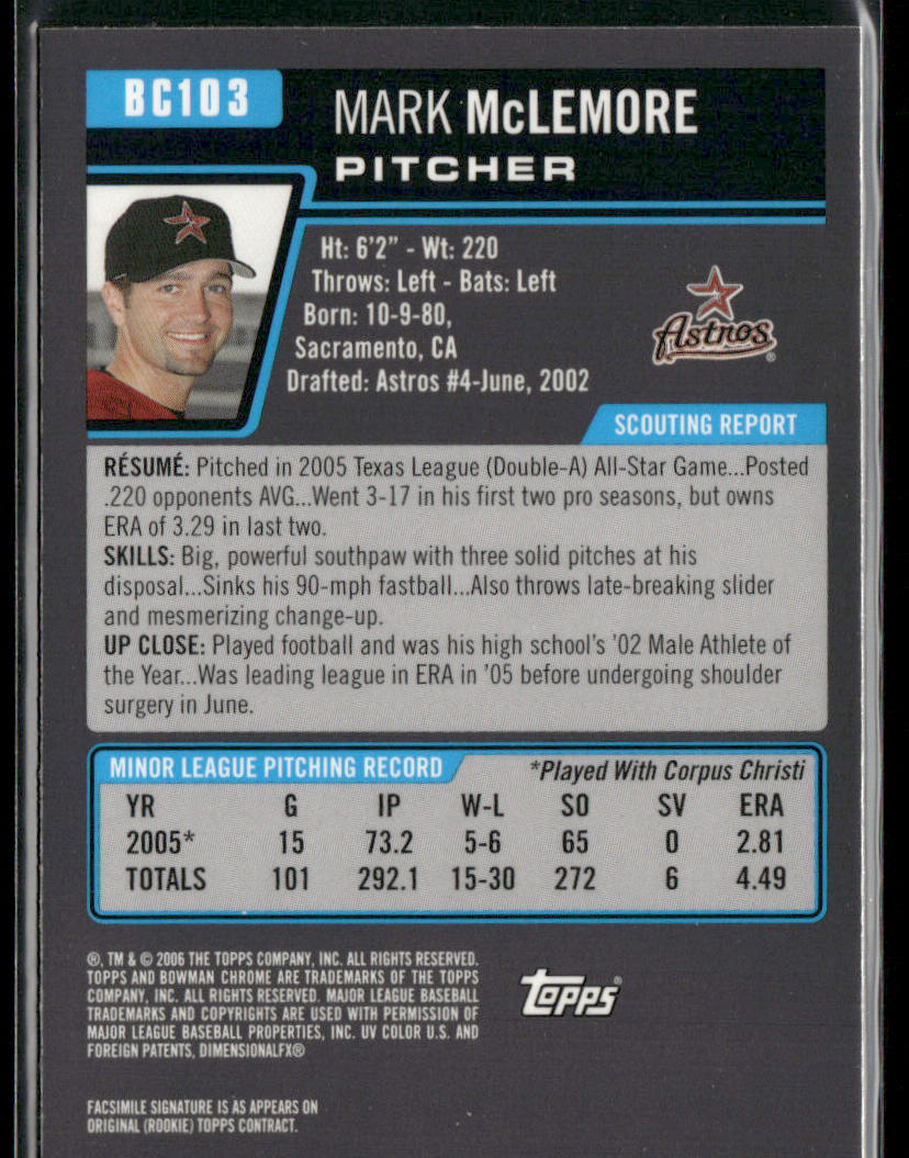 Mark McLemore 2006 Bowman Chrome Prospects #BC103 Houston Astros