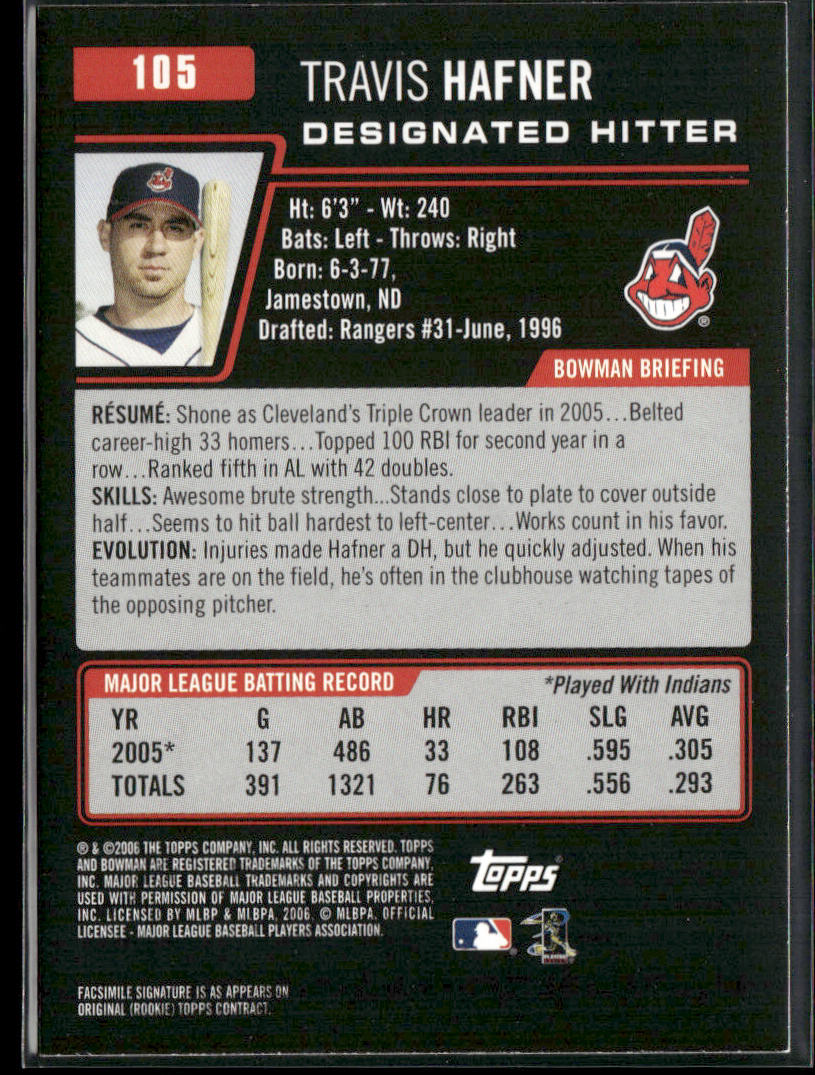 Travis Hafner 2006 Bowman #105 Cleveland Indians