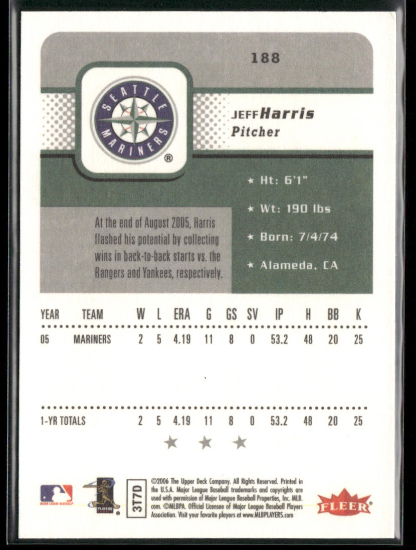 Jeff Harris 2006 Fleer #188 RC Seattle Mariners