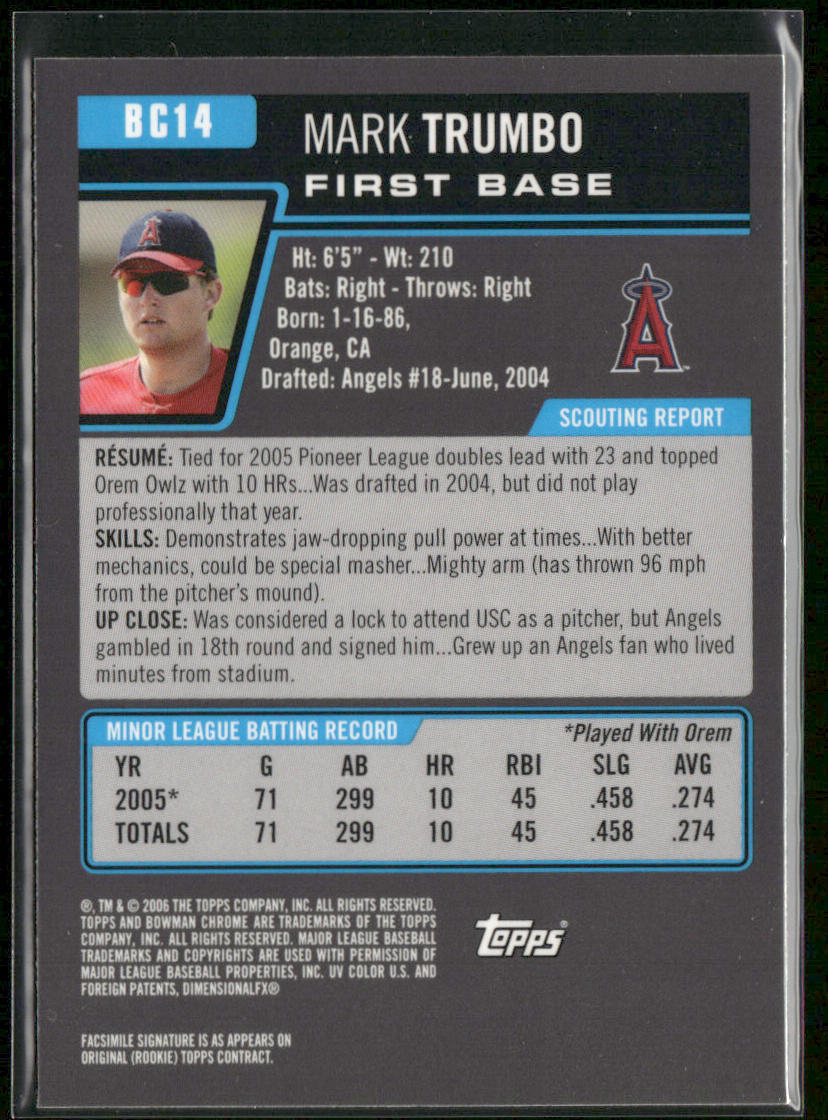 Mark Trumbo 2006 Bowman Chrome Prospects #BC14 Los Angeles Angels