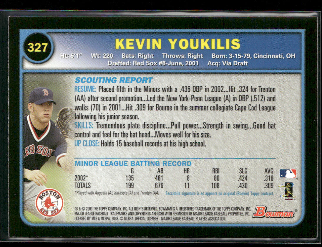 Kevin Youkilis 2003 Bowman Gold #327 RC Boston Red Sox