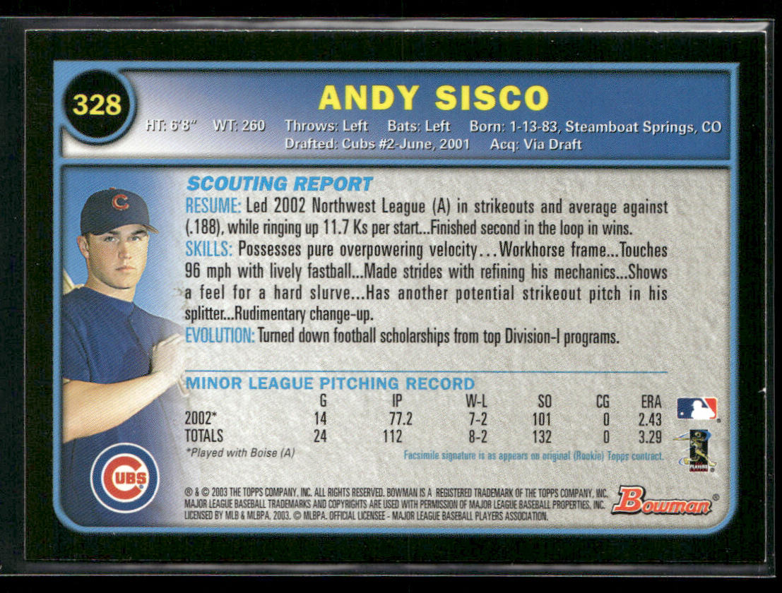 Andy Sisco 2003 Bowman Gold #328 RC Chicago Cubs