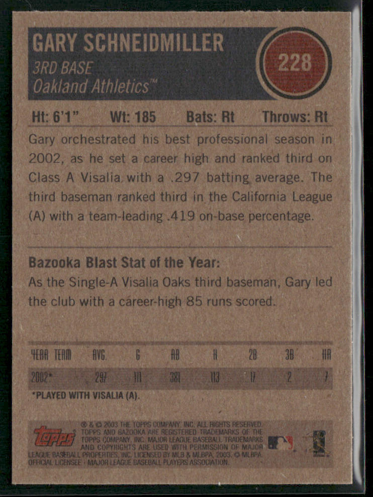 Gary Schneidmiller 2003 Bazooka #228 RC Oakland Athletics