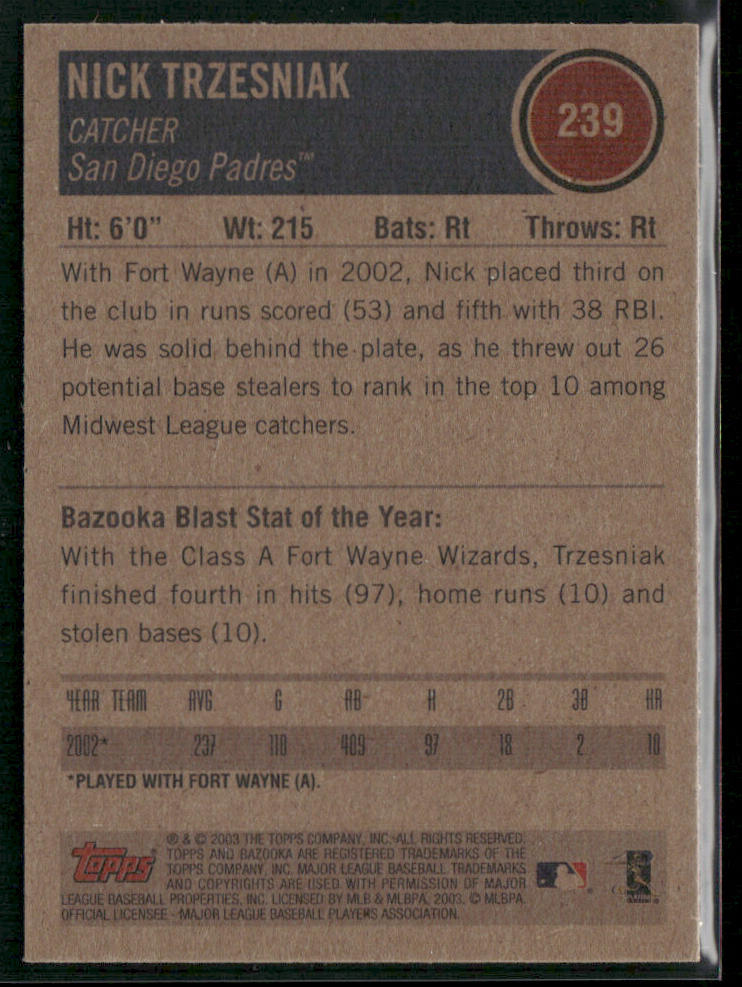 Nick Trzesniak 2003 Bazooka #239 RC San Diego Padres