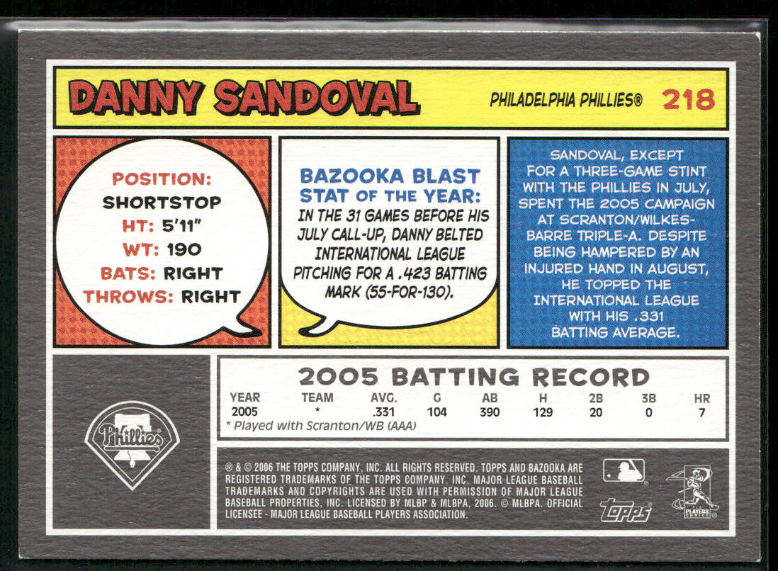 Danny Sandoval 2006 Bazooka #218 RC Philadelphia Phillies