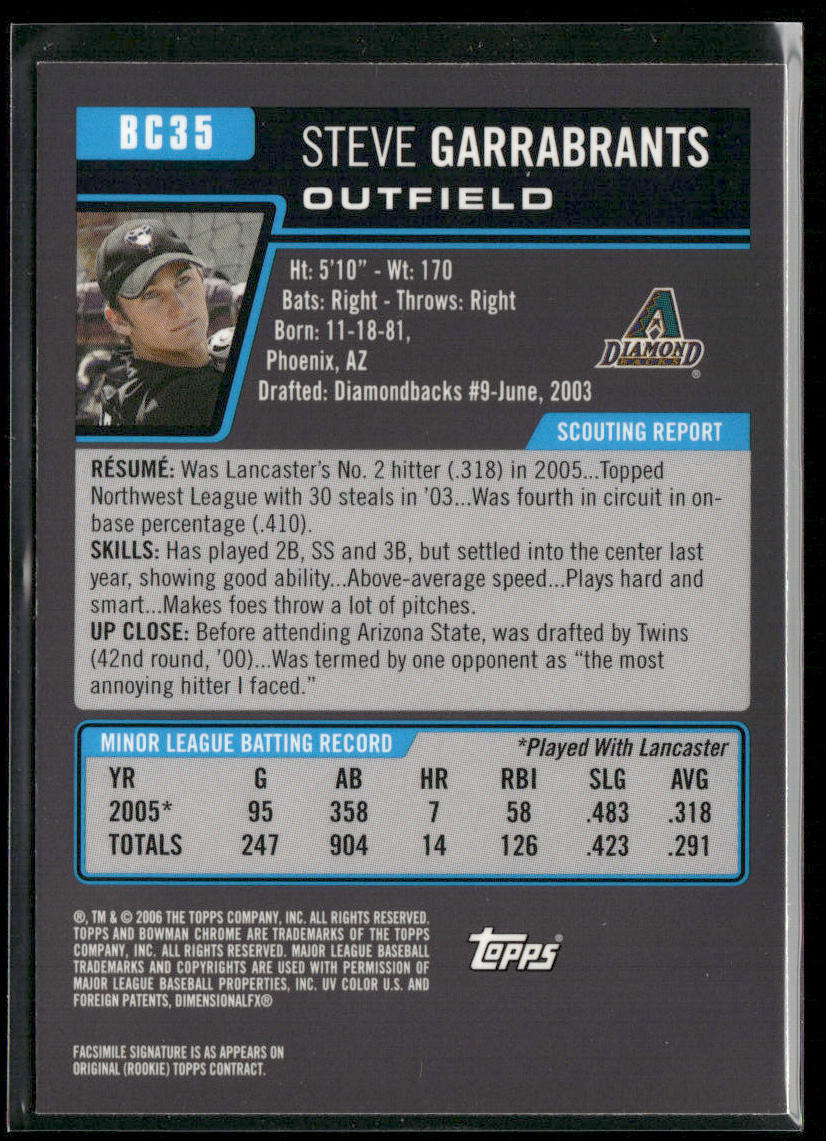 Steve Garrabrants 2006 Bowman Chrome Prospects #BC35 Arizona Diamondbacks