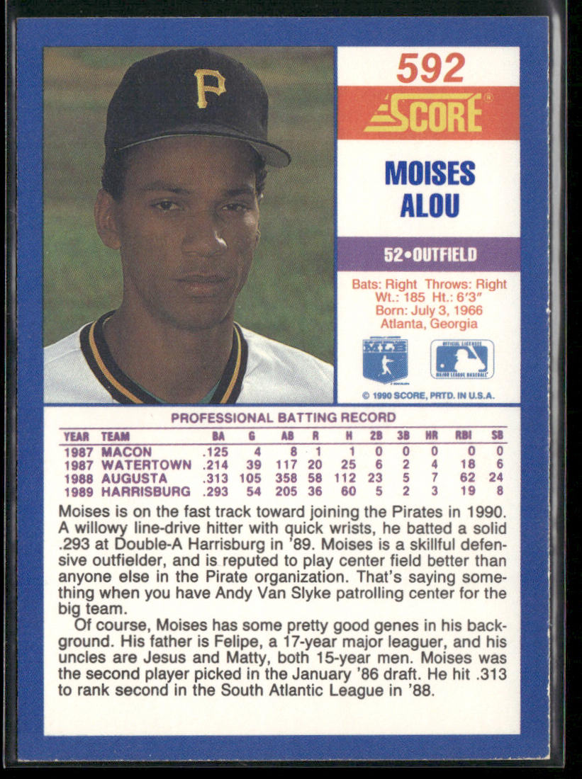 Moises Alou 1990 Score #592 RC Pittsburgh Pirates