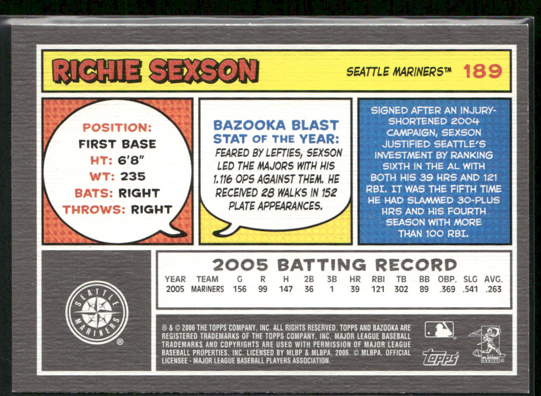 Richie Sexson 2006 Bazooka #189 Seattle Mariners