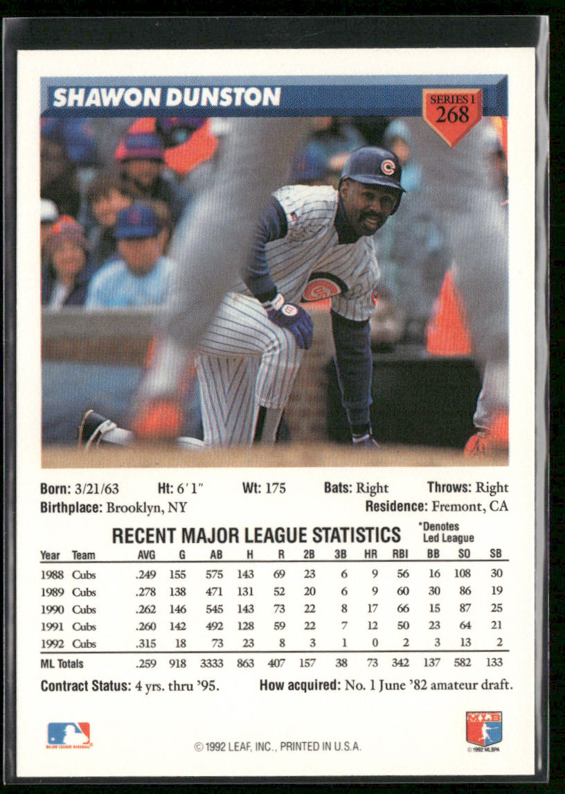 Shawon Dunston 1993 Donruss #268 Chicago Cubs