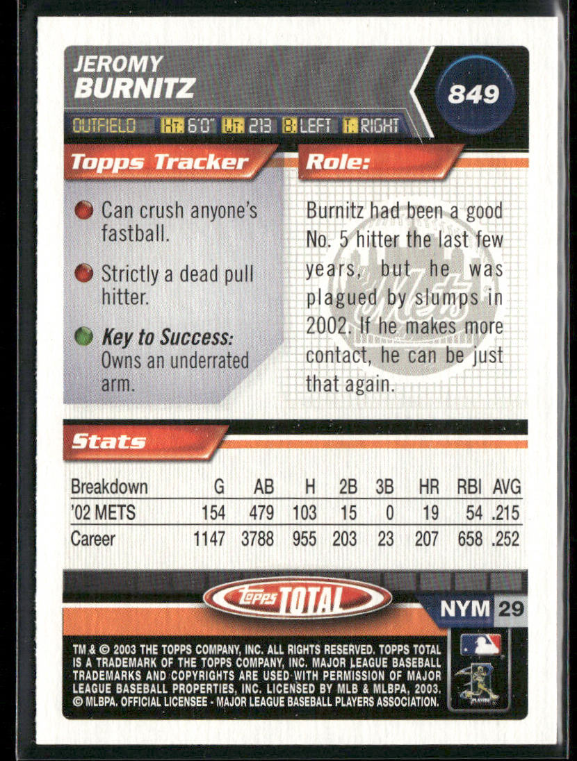 Jeromy Burnitz 2003 Topps Total #849 New York Mets