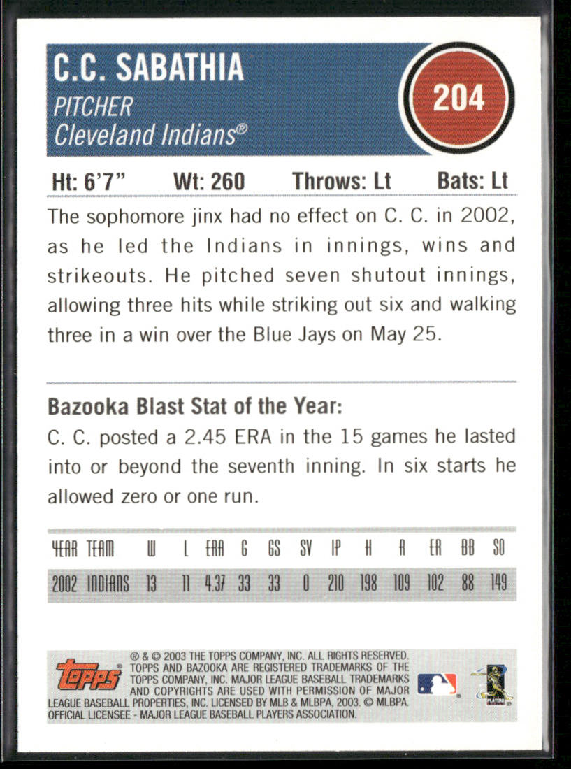 C.C. Sabathia 2003 Bazooka #204 Cleveland Indians