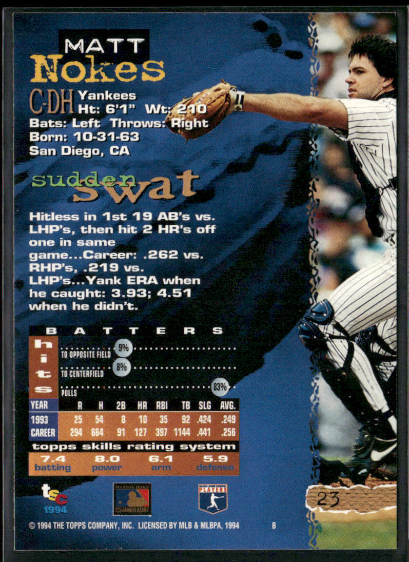 Matt Nokes 1994 Stadium Club #23 New York Yankees