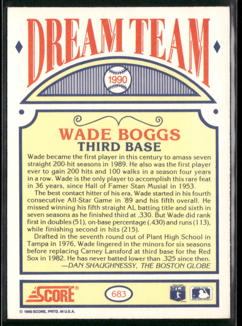Wade Boggs 1990 Score #683b Boston Red Sox